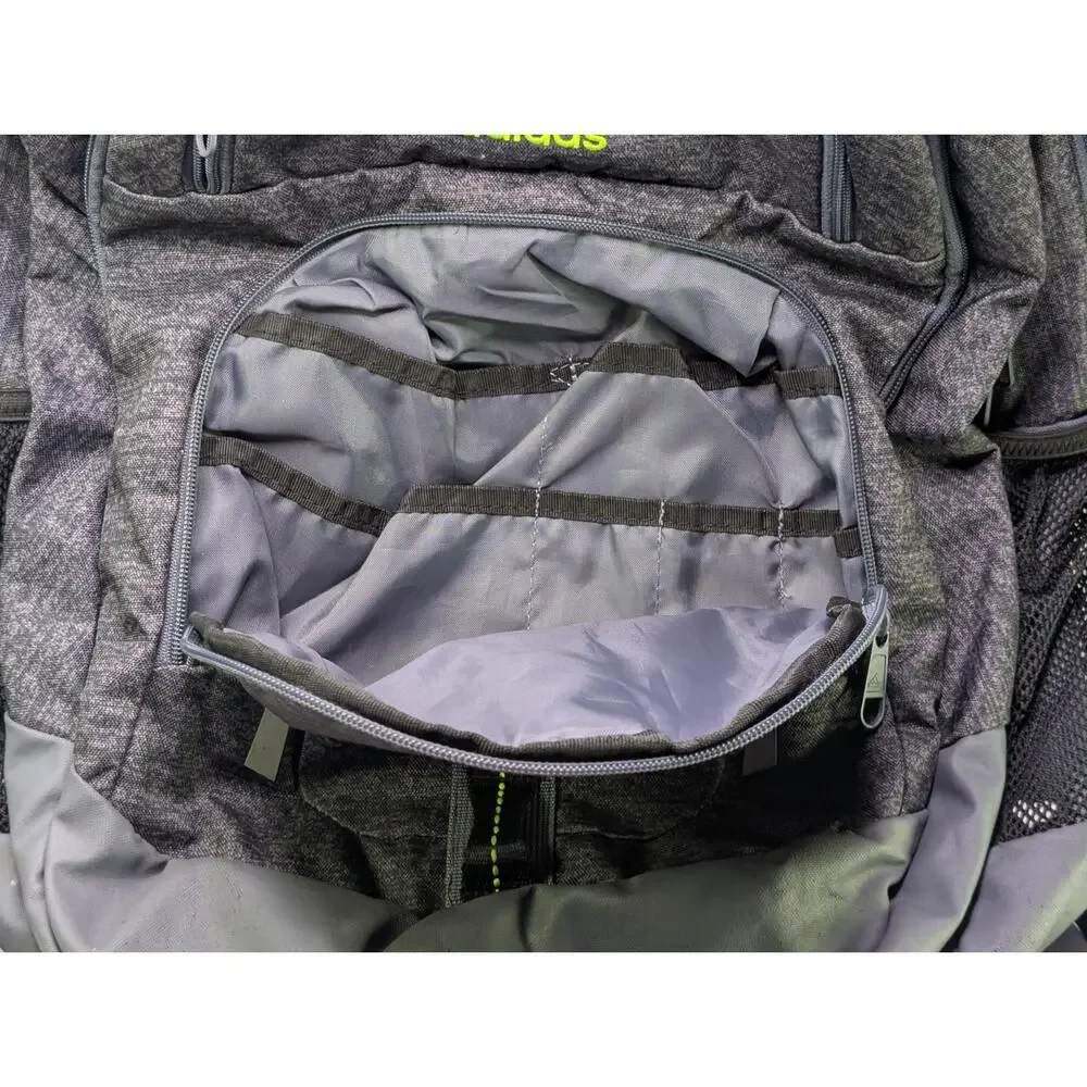 Adidas LoadSpring Backpack Gray Black Neon Green Large Multi Pocket School Bag